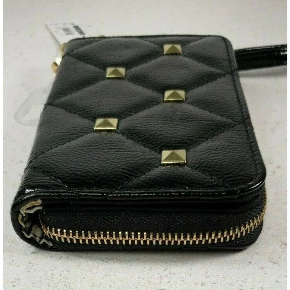 No Boundaries Kendra Black Studded Wallet Wristlet Clutch Purse Patent Leather
